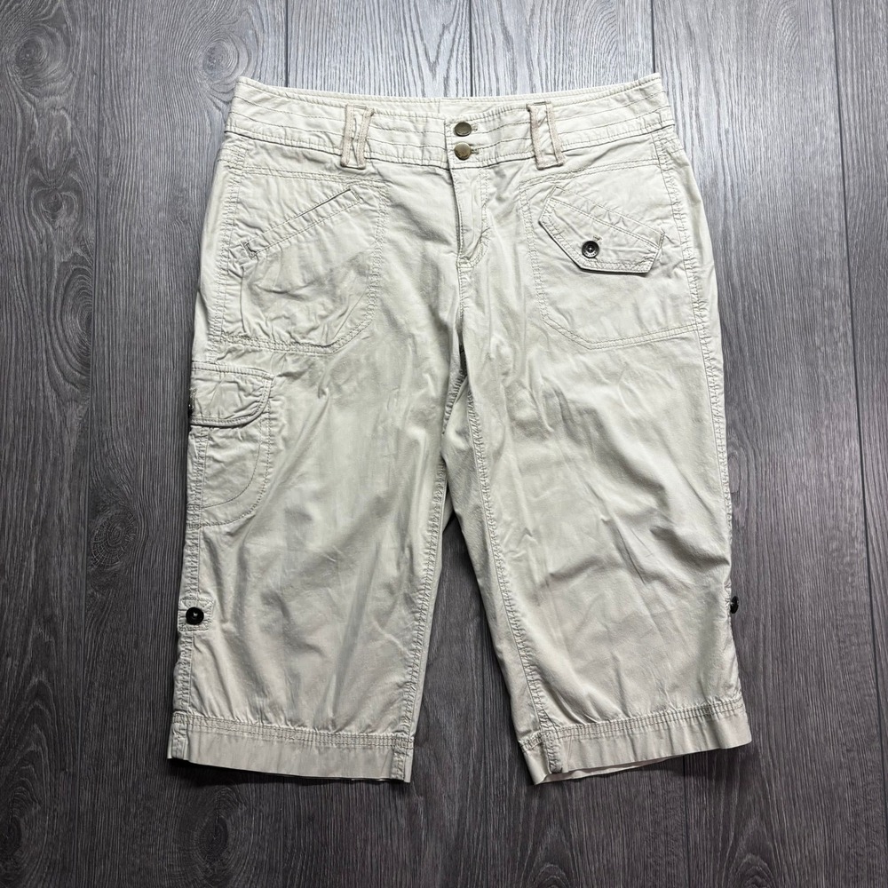 DKNY Jeans Vintage Y2K Cargo Capri Pants Tan Khaki Utility Cropped Womens 12